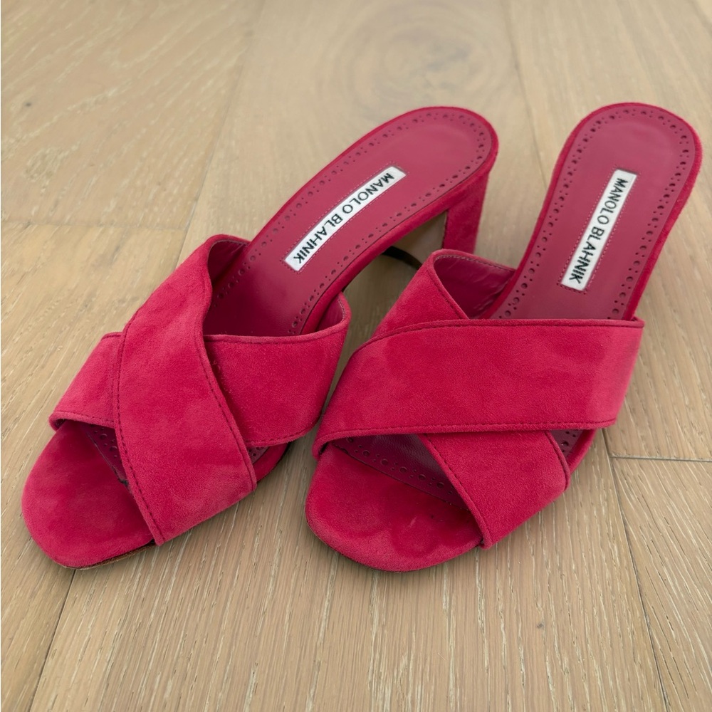Manolo Blahnik Suede Pink Cross-Over Sandal